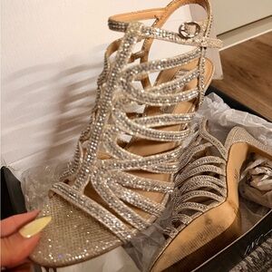 Elegant Silver Strappy Women's Heels